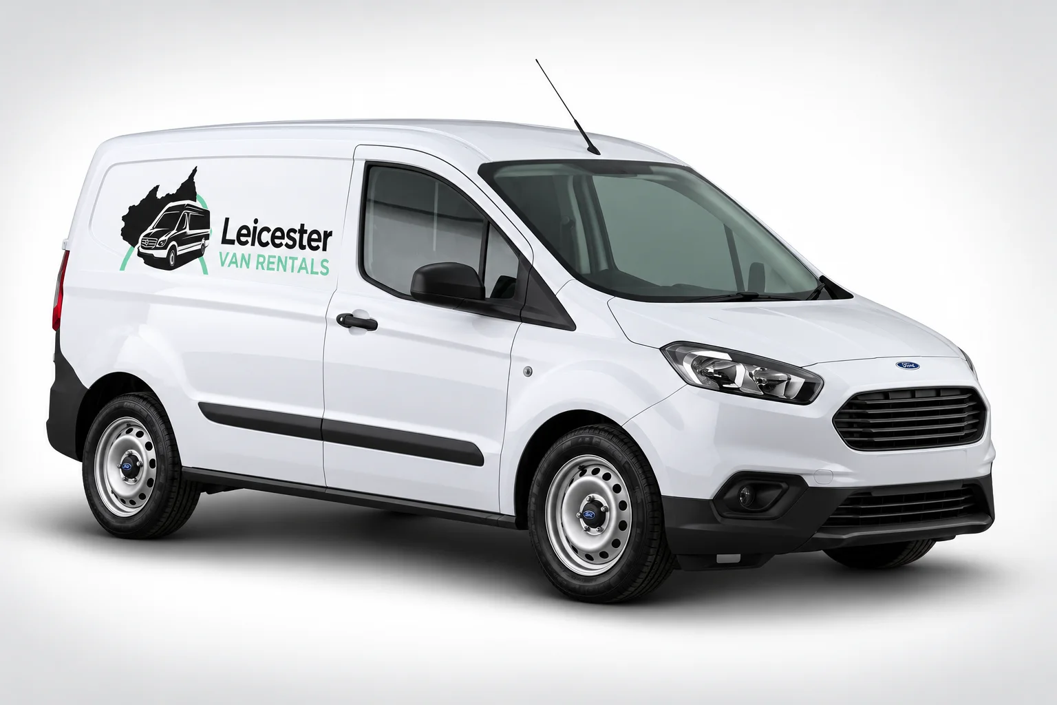 Side profile of a Leicester Van Rentals branded small van available for self-drive hire in Leicester.