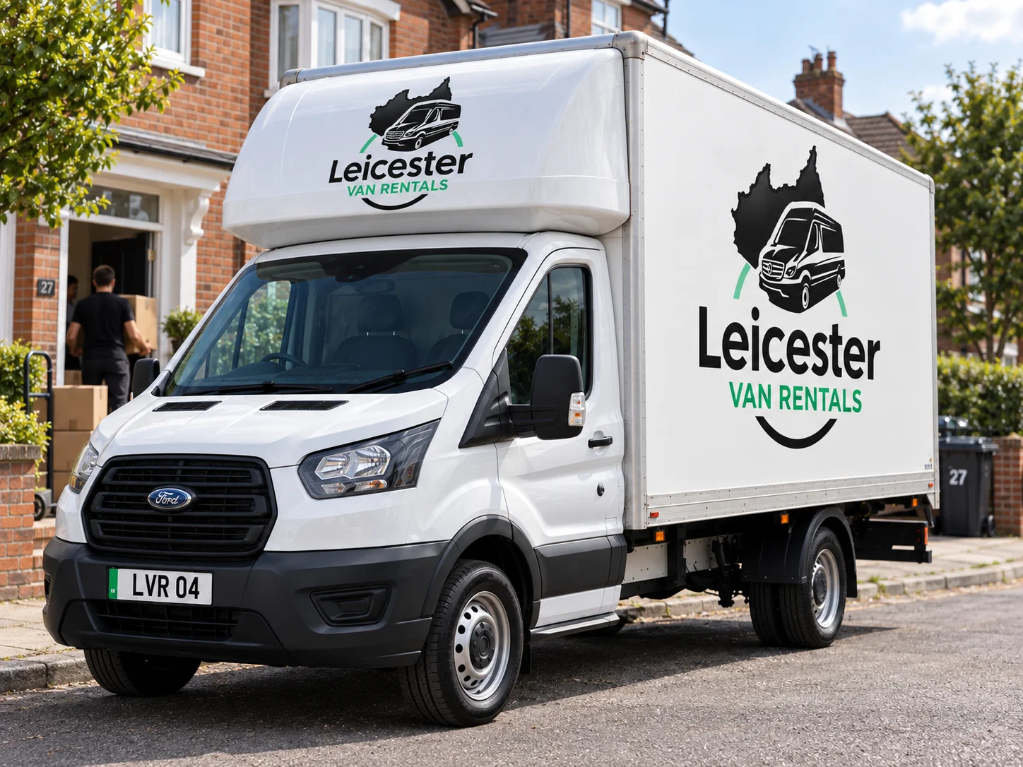 Leicester Van Rentals Luton van parked outside a home for weekly moving and transport hire.