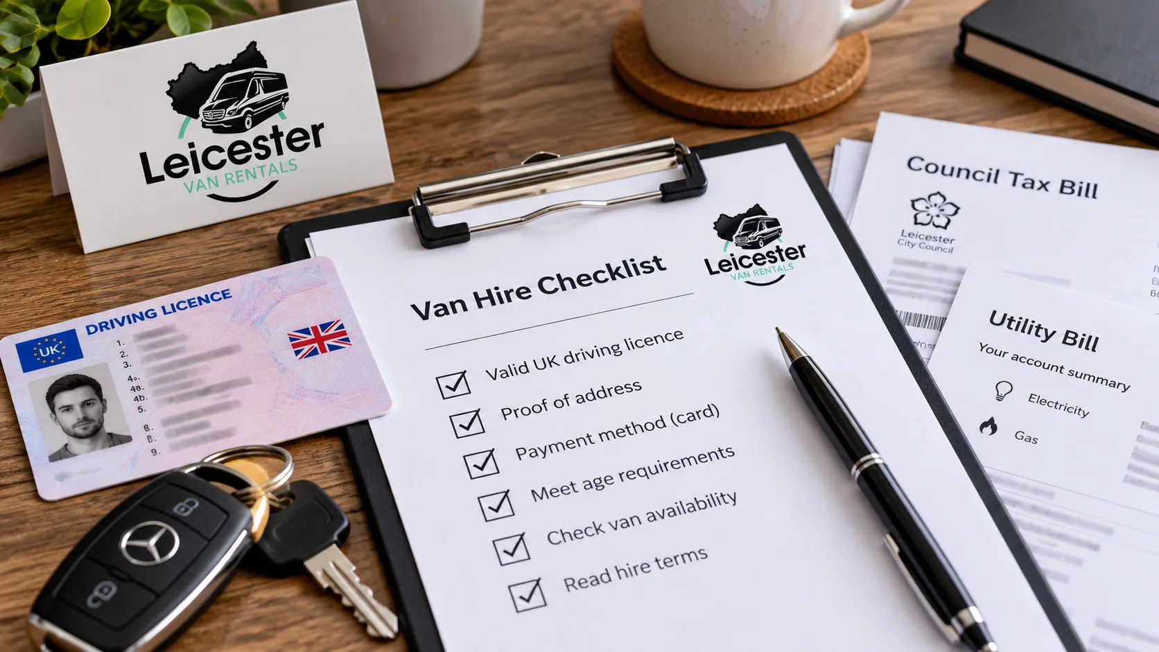 UK driving licence, proof of address and van hire checklist for Leicester Van Rentals.