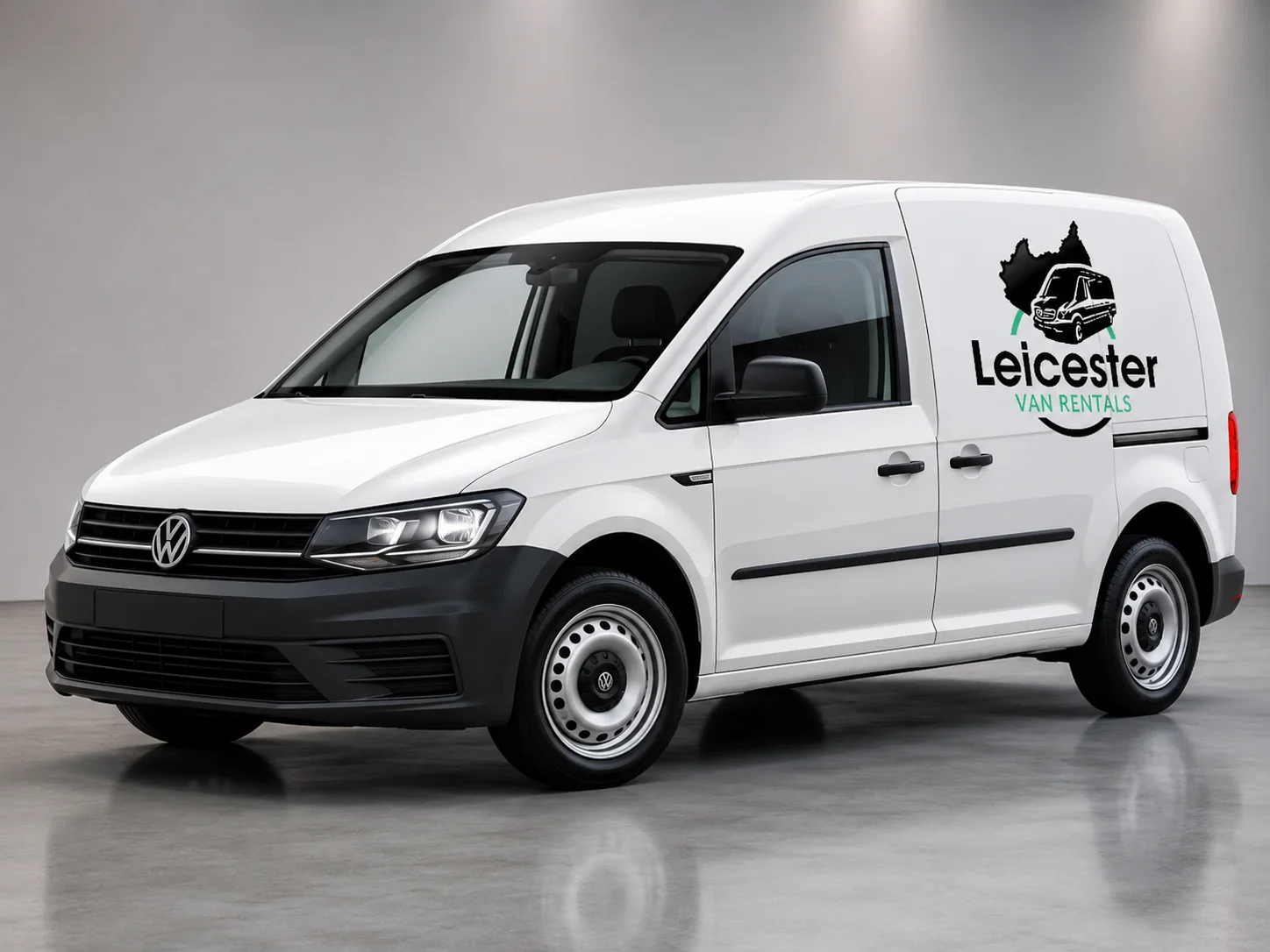 Leicester Van Rentals Small Van Hire Small white van with Leicester Van Rentals logo on the side